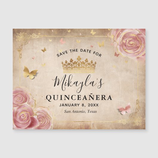 Blush Pink Rose Gold Quince Save the Date Magnets (Voorkant)