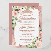 Blush Pink Rose Gold Quinceanera Floral Butterfly