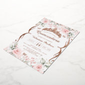 Blush Pink Rose Gold Quinceanera Folie Uitnodiging (Gedraaid)