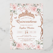 Blush Pink Rose Gold Quinceanera Folie Uitnodiging (Voorkant)