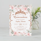 Blush Pink Rose Gold Quinceanera Folie Uitnodiging (Staand Voorkant)