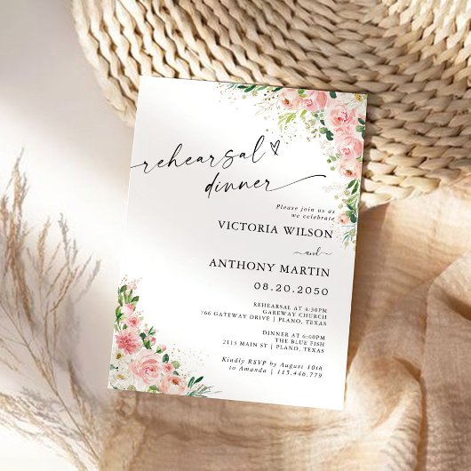 Blush Pink Rose Gold repetitie diner uitnodiging