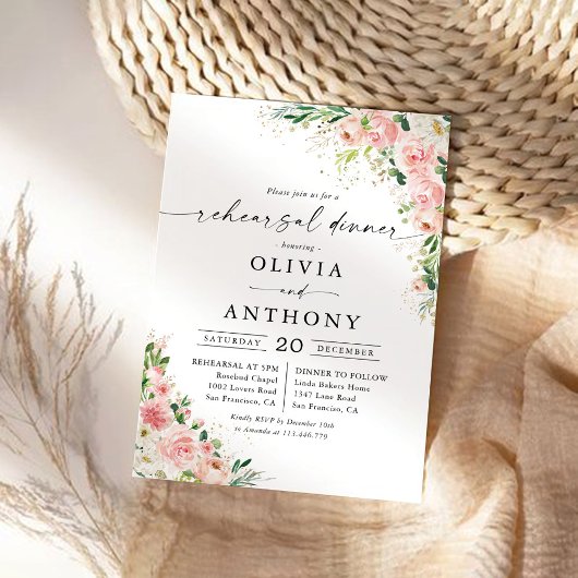 Blush Pink Rose Gold repetitie diner uitnodiging