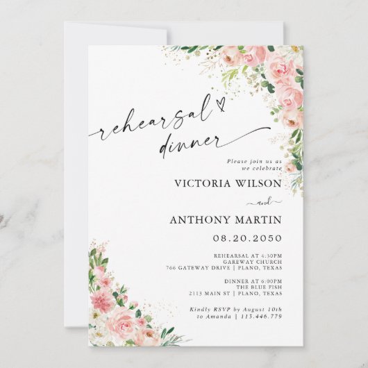 Blush Pink Rose Gold repetitie diner uitnodiging (Voorkant)