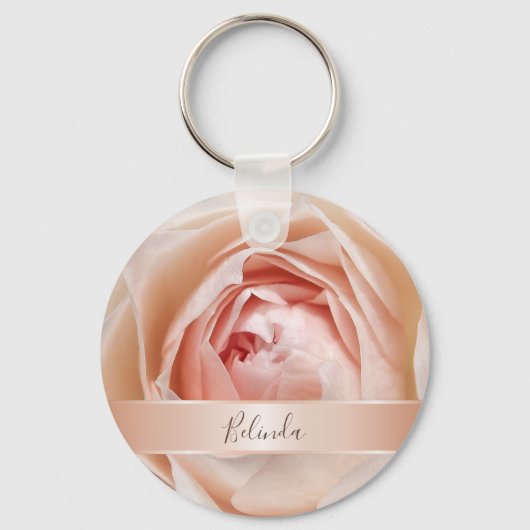 Blush Pink Rose Gold | Roos bloem Sleutelhanger (Voorkant)
