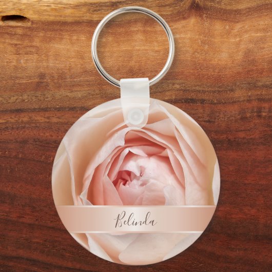Blush Pink Rose Gold | Roos bloem Sleutelhanger (Voorkant)