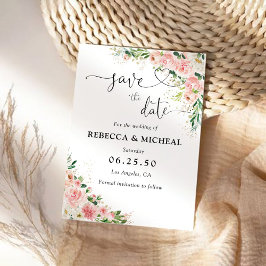 Blush Pink Rose Gold Save The Date Cards
