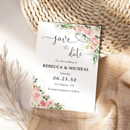 Blush Pink Rose Gold Save The Date Cards