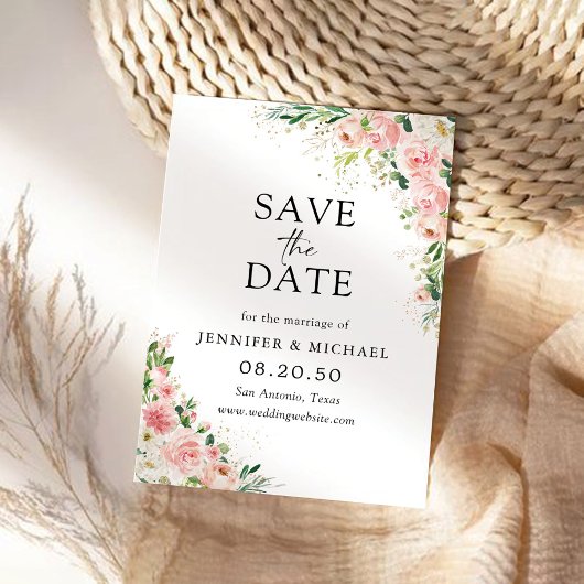 Blush Pink Rose Gold Save The Date Kaart