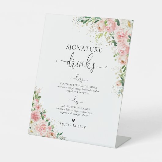 Blush Pink Rose Gold Signature Drinken Sign Reclamebord Met Voetstuk (Voorkant)