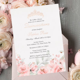 Blush Pink Rose Gold Tiara Quinceanera Folie Uitnodiging