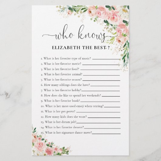 Blush Pink Rose Gold Vrijgezellenfeest spel (Voorkant)