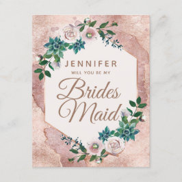 Blush Pink Rose Gold Wil je mijn bruidsmeisje zijn Kaart