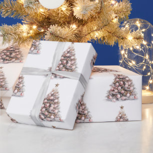 Blush Pink Rose Gold Witte Kerstbomen Cadeaupapier