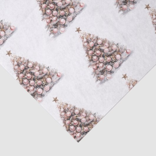 Blush Pink Rose Gold Witte Kerstbomen Tissuepapier (Detail)