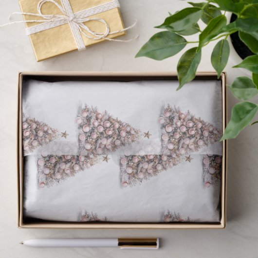 Blush Pink Rose Gold Witte Kerstbomen Tissuepapier (Geschenk)