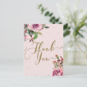 Blush Pink Rose Goud Bloemen Modern Dank u Briefkaart (Staand voorkant)