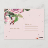 Blush Pink Rose Goud Bloemen Modern Dank u Briefkaart (Achterkant)