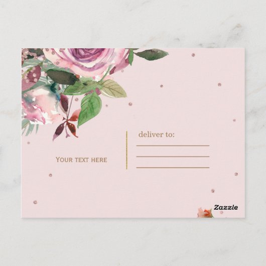 Blush Pink Rose Goud Bloemen Modern Dank u Briefkaart (Achterkant)