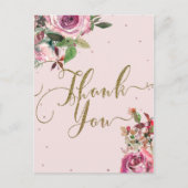 Blush Pink Rose Goud Bloemen Modern Dank u Briefkaart (Voorkant)