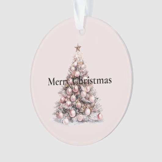 Blush Pink Rose Goud Witte Kerstboom Ornament (voorkant)