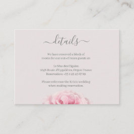 Blush Pink Rose Grey Floral Wedding Hotel Detail Informatiekaartje