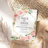 Blush Pink Rose Hexagon Save The Date Cards