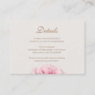 Blush Pink Rose Ivory Gold Wedding Hotel Detail Informatiekaartje
