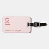 Blush pink rose monogram bagagelabel (Voorkant horizontaal)