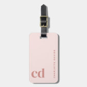 Blush pink rose monogram bagagelabel (Voorkant verticaal)