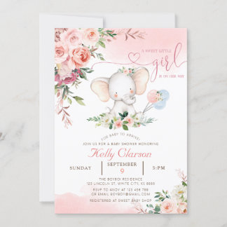 Blush Pink Rose Olifant Baby shower Kaart