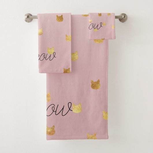 Blush Pink Rose Ombre Gouden Katten Bad Handdoek (Insitu)