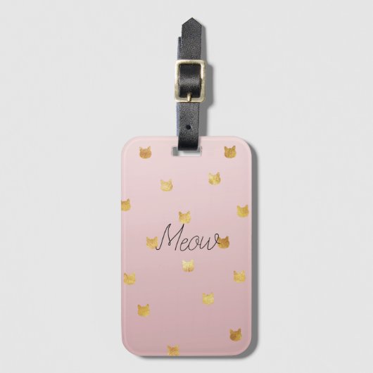 Blush Pink Rose Ombre Gouden Katten Bagagelabel (Voorkant (verticaal))