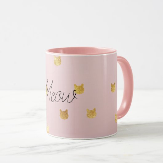 Blush Pink Rose Ombre Gouden Katten Mok (Voorkant rechts)