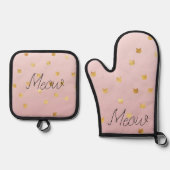 Blush Pink Rose Ombre Gouden Katten Ovenwant & Pannenlap Set (Voorkant)