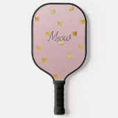 Blush Pink Rose Ombre Gouden Katten Pickleball Paddle (Voorkant)