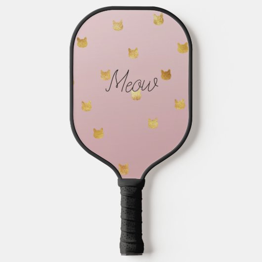 Blush Pink Rose Ombre Gouden Katten Pickleball Paddle (Voorkant)