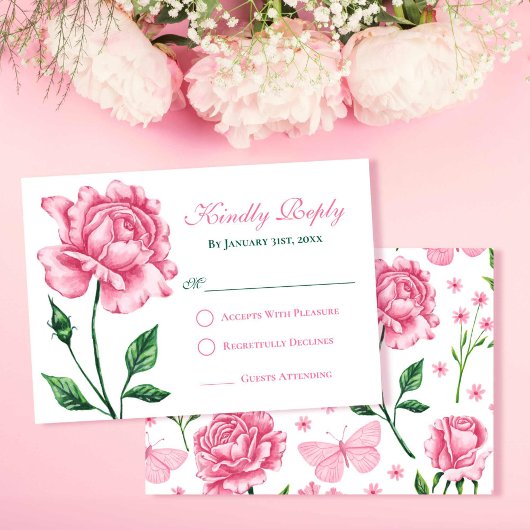 Blush Pink Rose Quinceañera Response Kaart