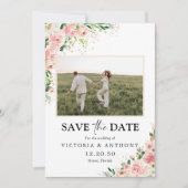 Blush Pink Rose Save The Date met Foto Platte Kaar (Voorkant)
