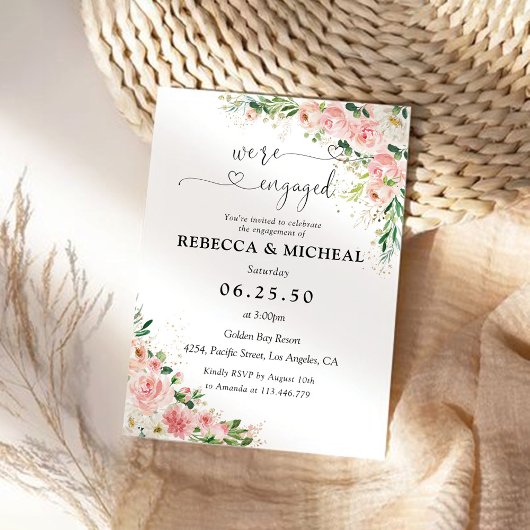 Blush Pink Rose Verlovingsfeestuitnodiging Kaart