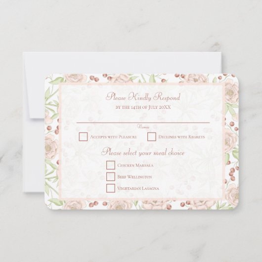 Blush Pink Rose Vintage Wedding RSVP Reply Kaart (Voorkant)
