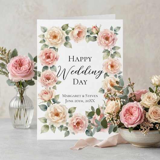Blush Pink Rose Watercolor Wedding Congratulations Kaart