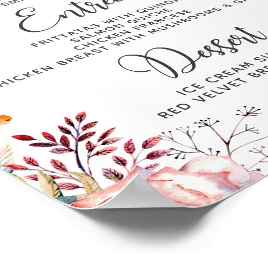 Blush Pink Rose Waterverf Bloemen Trouwmenu's Poster (Hoek)