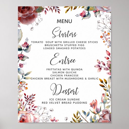 Blush Pink Rose Waterverf Bloemen Trouwmenu's Poster (Voorkant)