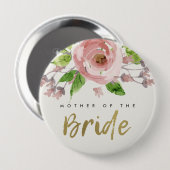 BLUSH PINK ROSE WATERVERF FLORAAL MOEDER VAN BRIDE RONDE BUTTON 4,0 CM (Voorkant /achterkant)
