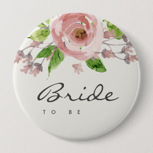 BLUSH PINK ROSE WATERVERF FLORAL BRIDE OM TE WORDE RONDE BUTTON 4,0 CM