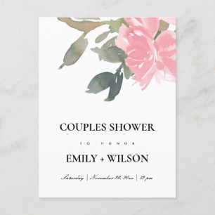 BLUSH PINK ROSE WATERVERF FLORAL COUPLY SHOWER UITNODIGING BRIEFKAART