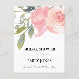 BLUSH PINK ROSE WATERVERF FLORAL VRIJGEZELLENFEEST UITNODIGING BRIEFKAART