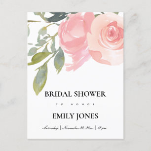 BLUSH PINK ROSE WATERVERF FLORAL VRIJGEZELLENFEEST UITNODIGING BRIEFKAART