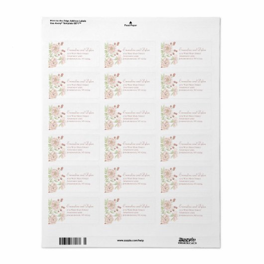 Blush Pink Rose Wedding Address Labels (Full Sheet)